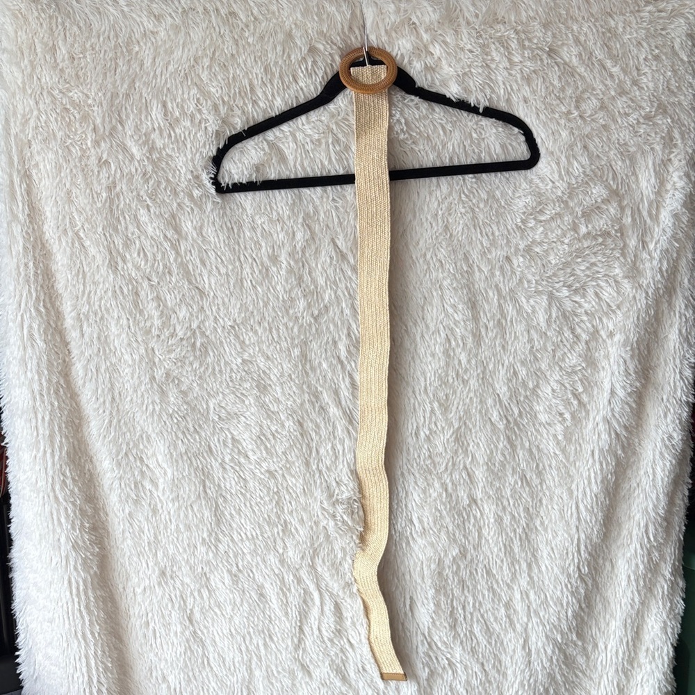 Beige Woven Elastic Belt with Wooden Style Buckle